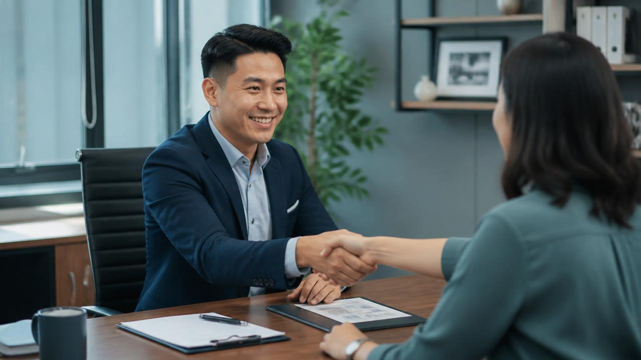 A specialist meeting a business owner across a desk